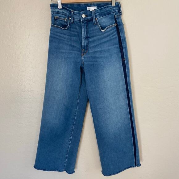 Good American Good Waist Palazzo Crop Wide Leg Jeans Womens Size 6 28 Tux Stripe - Picture 3 of 7